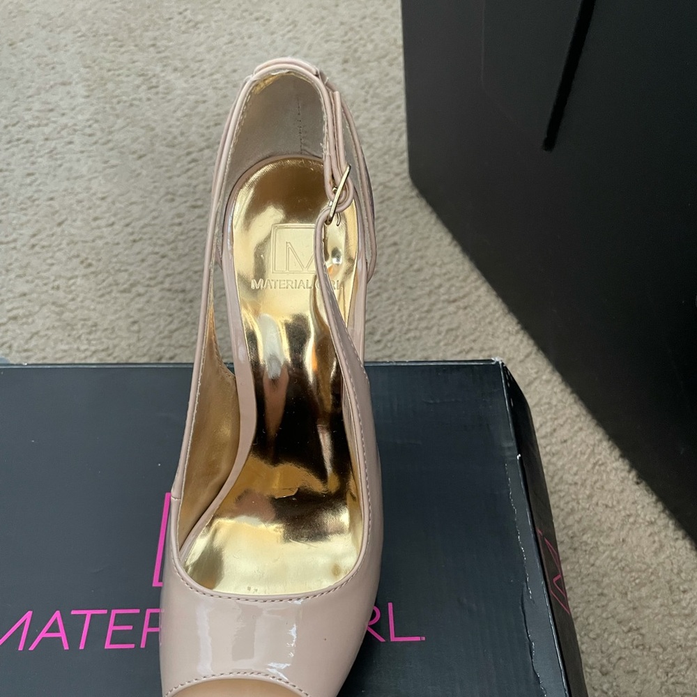 nude paten leather heels
